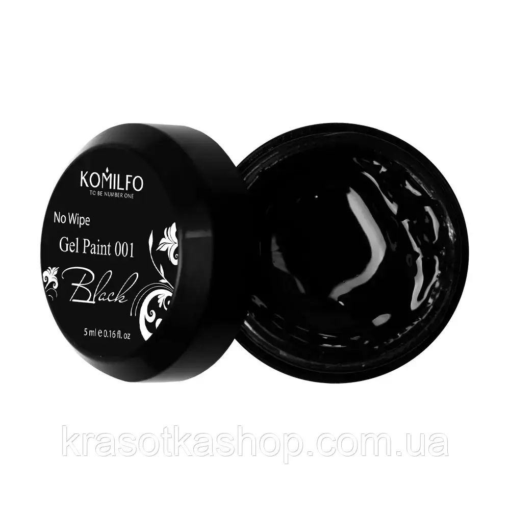 ГЕЛЬ-ФАРБА БЕЗ ЛИПКОГО ШАРУ KOMILFO NO WIPE GEL PAINT BLACK 001 (ЧОРНА), 5 МЛ