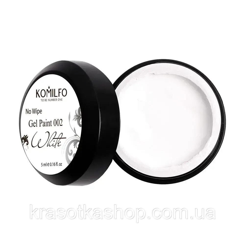ГЕЛЬ-ФАРБА БЕЗ ЛИПКОГО ШАРУ KOMILFO NO WIPE GEL PAINT WHITE 002 (БІЛА), 5 МЛ
