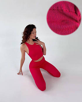 Спортивний жіночий топ в рубчик S/M, Малиновий