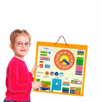 Магнітний календар Viga Toys з годинником, англійською мовою (50377), фото 3