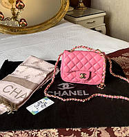 Женская мини сумка 17см Chanel розовая кроссбоди  люкс