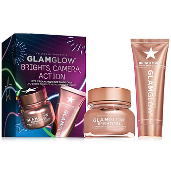 Набір маска для обличчя + крем для шкіри навколо очей GlamGlow Brights, Camera, Action Set 30 г + 15 мл