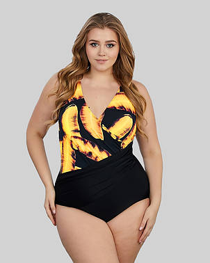 ОПТ Цільний жіночий купальник на великі груди Z.Five 85389 чорний/жовтий 42-50 на 46 48 50 розмір, фото 2