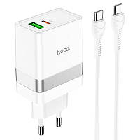 Сетевое зарядное устройство Hoco N21 Extension speed PD30W+QC3.0 и кабель Type-C to Type-C White