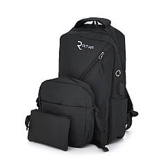 DR Набір із Рюкзака для ноутбука, сумки та гаманця 15.6", матеріал нейлон, вихід під USB-кабель, чорний, Q80