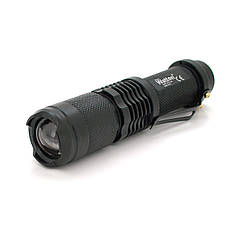 DR-ліхтар ручний Watton WT-086, 1LED Cree T6, 3W, 4 режими, ZOOM, 18650/2800mah, Black, IP44, СЗП від USB,