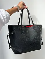 Сумка женская Louis Vuitton LV Neverfull Black шопер черный кожа деловая большая стильная красивая