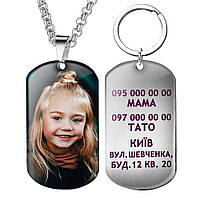 Медальон ребенка с фото, ФИО, телефоном, адресом, группой крови
