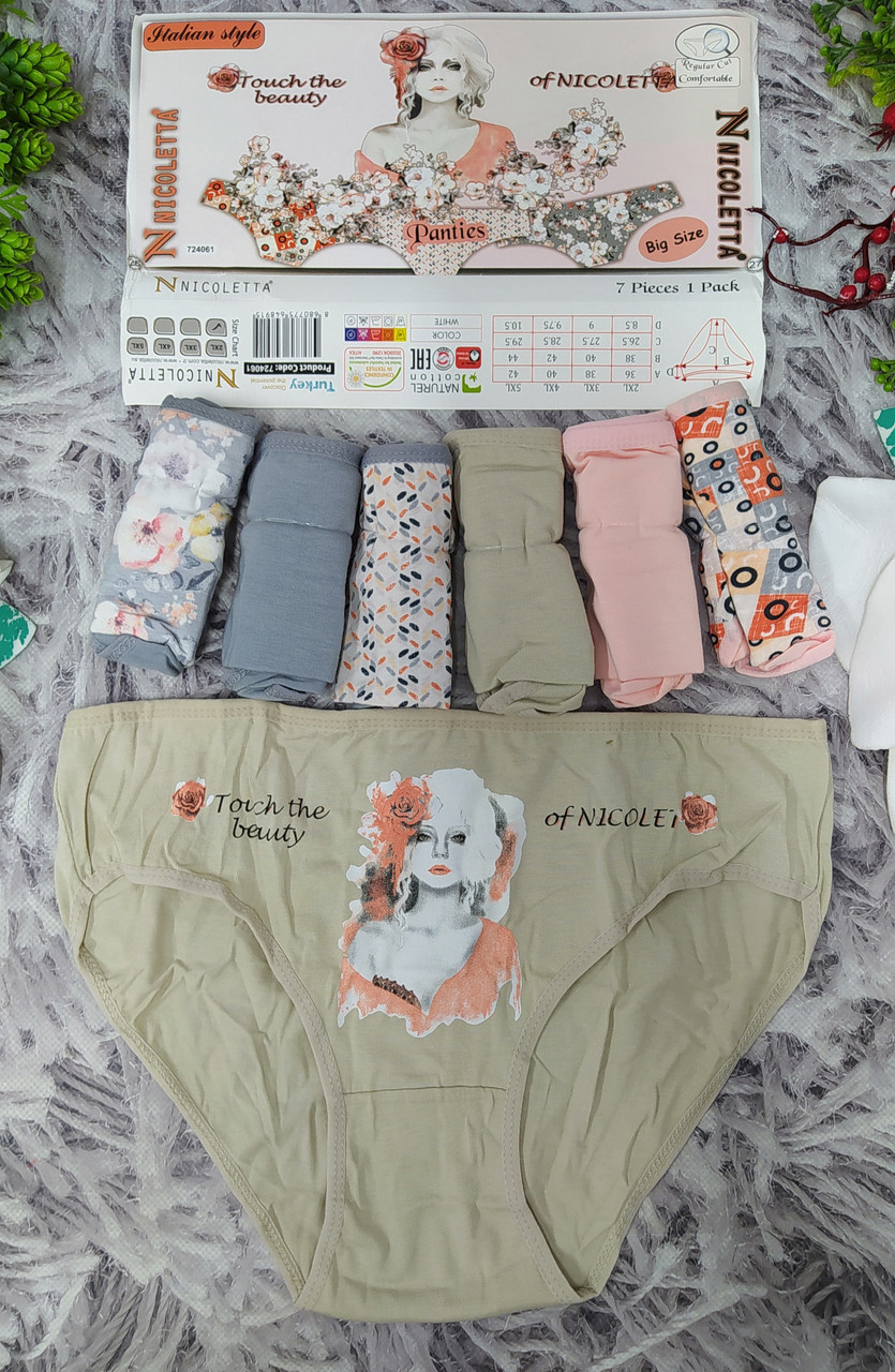 Труси жіночі тижневки 2XL 48-50 розмір 7 шт. комплект сліпи бавовна Nicoletta Туреччина 724061