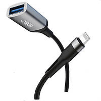 Переходник Lightning на USB для подключения флешек female adapter XO (15 см, USB2.0 OTG). Black