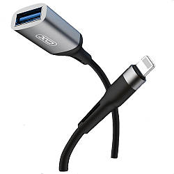 Перехідник Lightning на USB для підключення флешок female adapter XO (15 см, USB2.0 OTG). Black