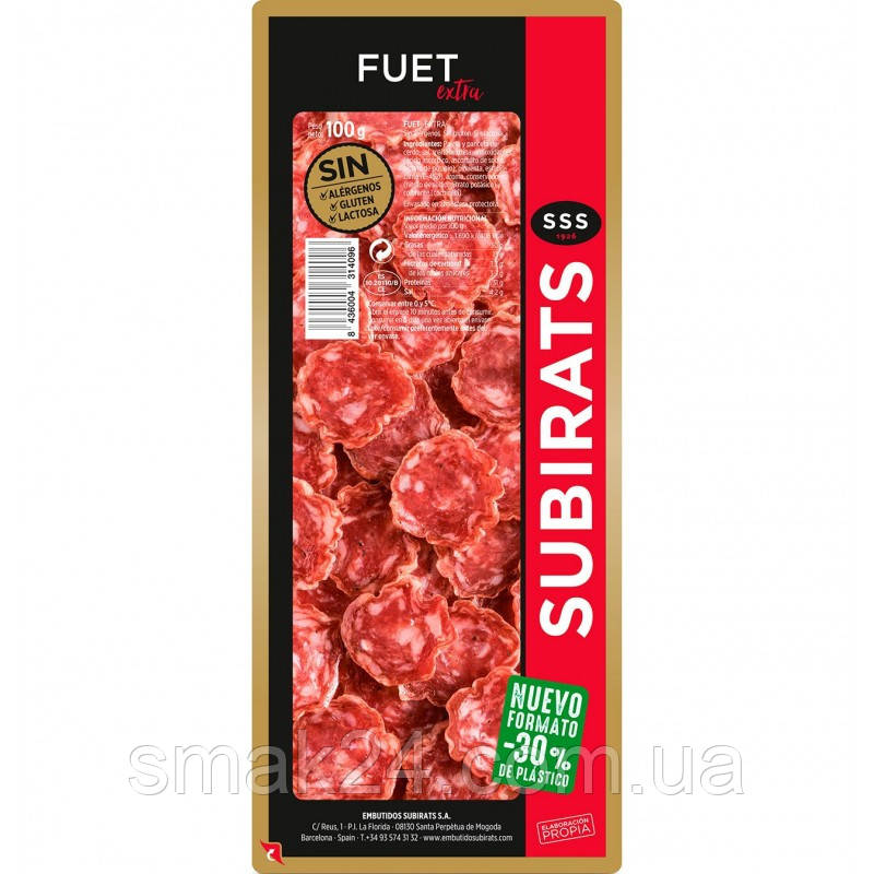 Ковбаса нарізка SUBIRATS FUET без глютену, лактози, алергенів, 100 г Іспанія