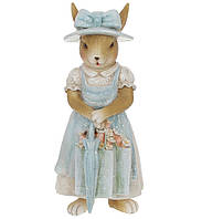 Крольчиха в голубом 18,5 см фигурка из полистоуна для пасхального и интерьерного декора