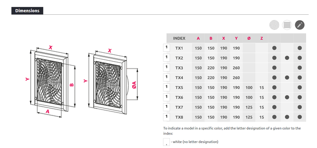 Вентиляційна решітка пластикова габарит Exclusive TX прямокутна пластикова решітка Exclusive TX