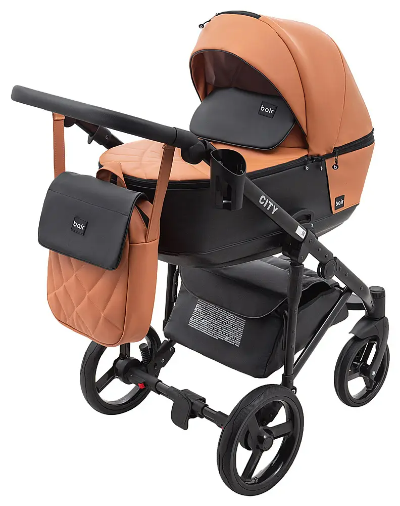 Дитяча коляска 2 в 1 Bair City шкіра 100% 38 карамельний-чорний, фото 1