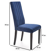 Темно-синие стулья классические с высокой спинкой Diego 2 из бархата на черных деревянных ножках для кухни