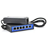 Комутатор POE 48V з 4 портами POE 100Мбит + 2 порт Ethernet (UP-Link) 100Мбит, корпус - метал, Black, БП в