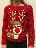 Розовый 4-6 лет и красный на 5-7 лет свитер для девочек красный с оленем