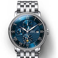 Часы наручные мужские Lobinni Millionare механические с автоподзаводом круглые стальные качественные с датой