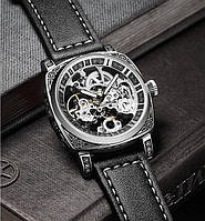 Часы мужские наручные статусные скелетон WishDoIt Baron механические с автоподзаводом с кожаным ремешком