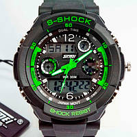 Часы наручные детские Skmei S-Shock Green 0931 подростковые многофункциональные с подсветкой водостойкие