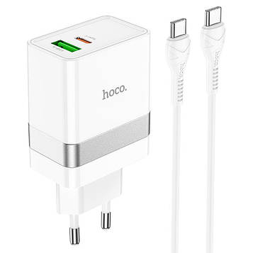 Мережевий зарядний пристрій Hoco N21 Extension speed PD30W+QC3.0 и кабель Type-C to Type-C White
