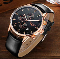 Часы наручные мужские кварцевые Guanquin Digitстильные с секундомером хронографом датой на кожаном браслете