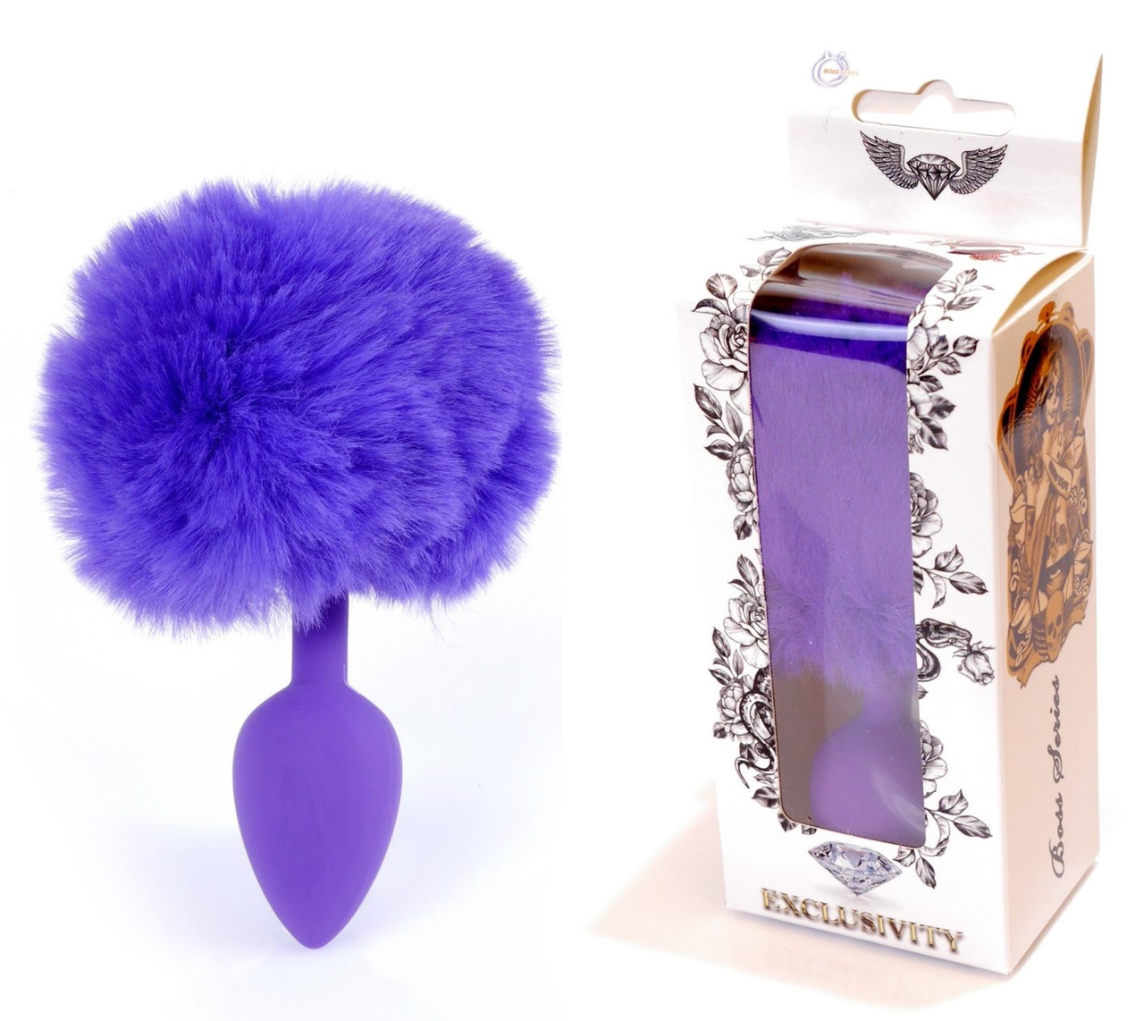 Анальна пробка (розмір S) з хвостом Boss Series - Silicon PLUG Bunny Tail Purple, BS6400101, фото 1