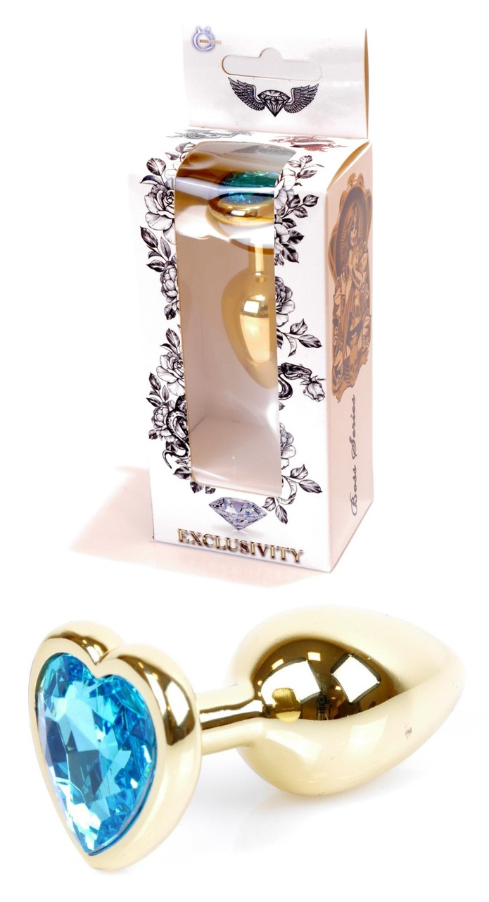 Анальний затор Boss Series - Jewellery Gold Heart PLUG Light Blue S, BS6400040, фото 1