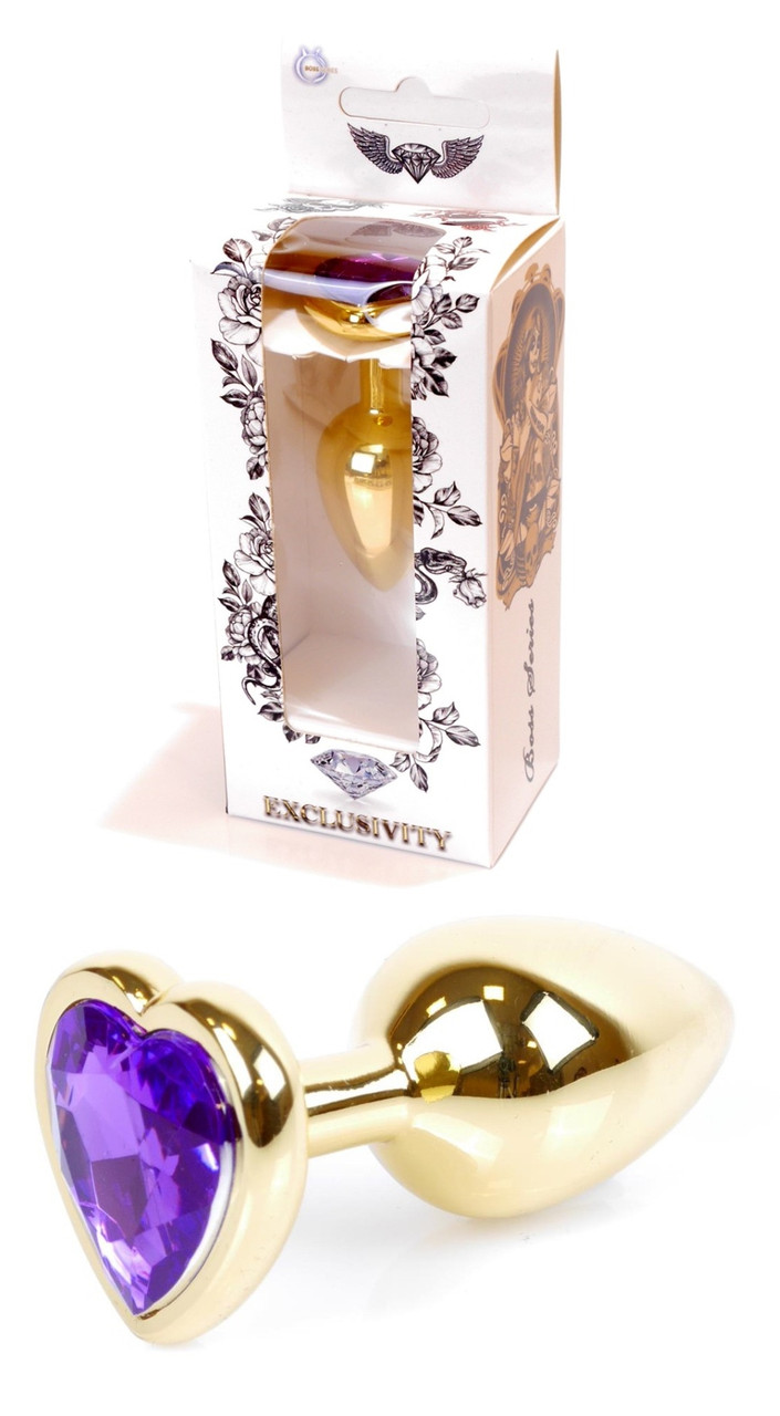 Анальний затор Boss Series - Jewellery Gold Heart PLUG Purple S, BS6400043, фото 1