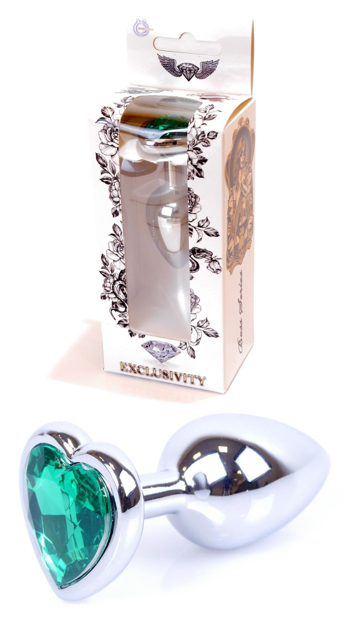 Анальний затор Boss Series - Jewellery Silver Heart PLUG Green S, BS6400051, фото 1