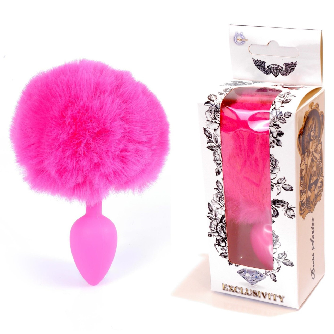Анальна пробка (розмір S) з хвостом Boss Series - Silicon PLUG Bunny Tail Pink, BS6400099, фото 1