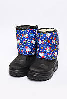 Дутики дитячі дівчинка зимові на штучній овчині чорно-синього кольору 153747L