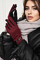 Перчатки женские текстильные на меху черно-бордового цвета