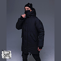 Тепла молодіжна зимова чоловіча куртка Zorg Подовжена парка Зорг чорна Пуховик на зиму з капюшоном