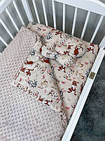 Комплект постільної білизни для новонароджених Манюня Зайчики в ліжечко (коляску) плед + подушка + простирадло