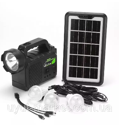 Портативна сонячна автономна система Solar GDPlus GD-P30 5200mAH, 3 LED-лампи, фото 1