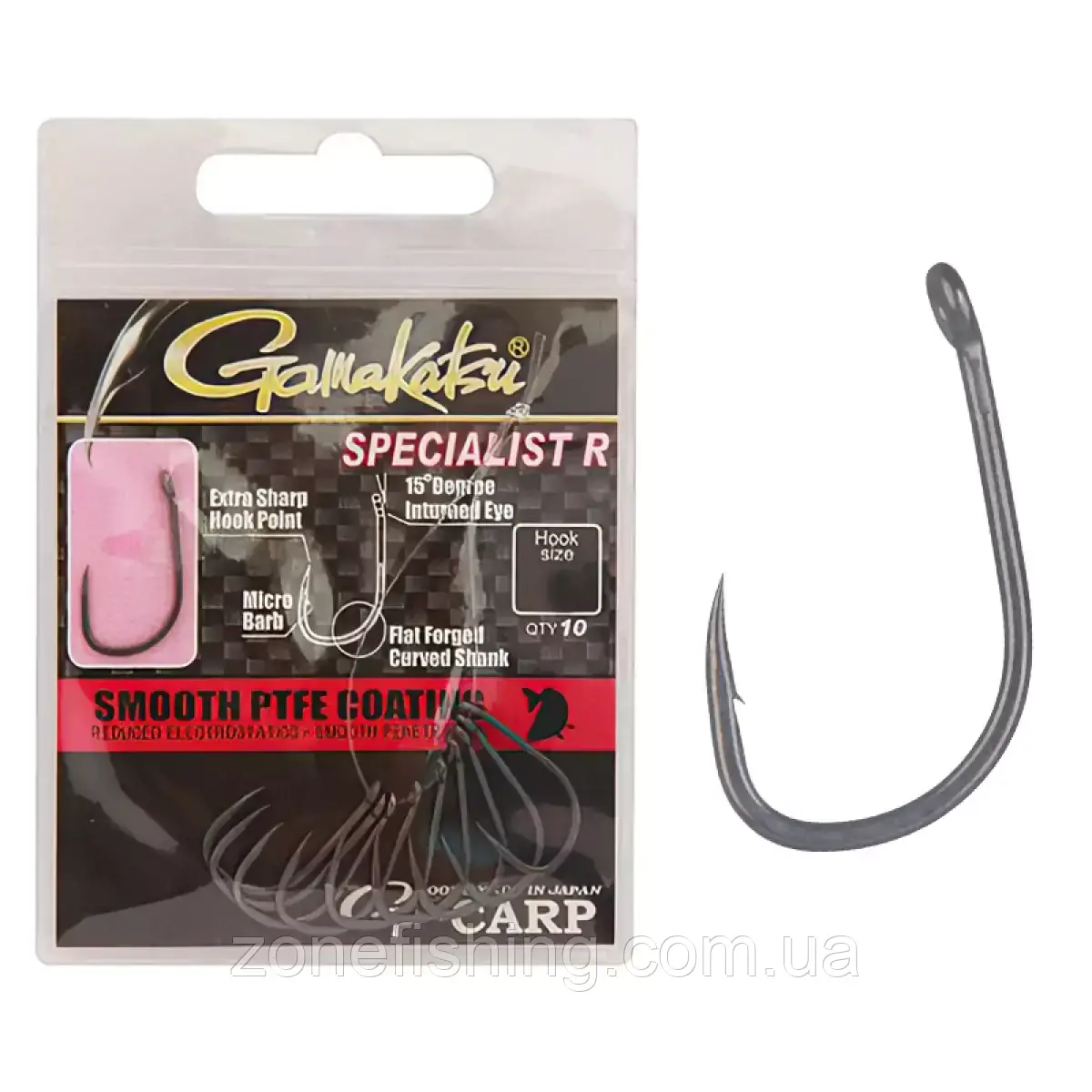 Коропові гачки Gamakatsu G-CARP Specialist R №6 (10шт) с тефлоновим покриттям (матові)