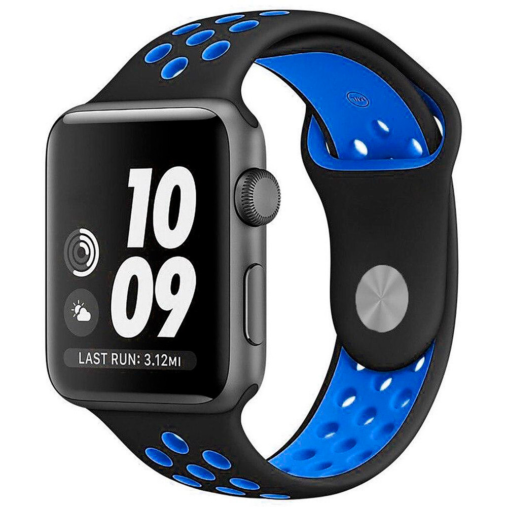 Силіконовий ремінець з перфорацією для Apple Watch 42/44/45/49 mm Чорно-синій