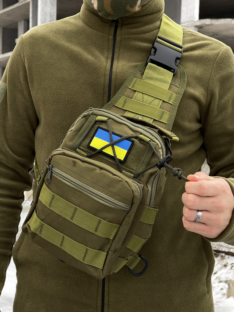 Сумка слінг через плече тактична tera хакі сумка через плече із прапором україни месенджер кобура