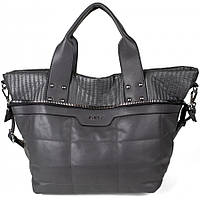 Большая мягкая сумка шоппер темно-серого цвета из качественной эко-кожи
