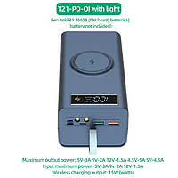 T21-PD-Qi Корпус Power bank на 21 акумуляторів 18650 (Чорний)