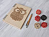 Блокнот в обкладинці з дерева з гравіюванням “Сова”, фото 2