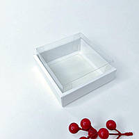Коробка для конфет и сувениров, 110*110*30 мм, с прозрачной кришкой, белая