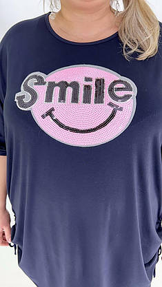 Туніка" Стяжка"  вільного кроя якісний  накат смайл  з каміння  72-76, фото 2