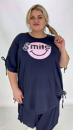Туніка" Стяжка"  вільного кроя якісний  накат смайл  з каміння  72-76, фото 4