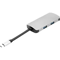 USB-хаб PowerPlant USB-хаб Type-C HDMI 4K, USB 3.0, USB Type-C, RJ45 Gray
