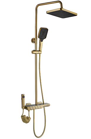 Душовий гарнітур REA ROB BRUSHED GOLD матове золото з термостатом та виливом, фото 1