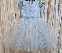 Ніжна блакитна мереживна ошатна дитяча сукня з коротким рукавчиком на 2-4 рочки