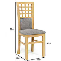 Сірі дерев'яні стільці з високою спинкою дуб медовий Gerard 3 з м'яким сидінням та спинкою з тканини